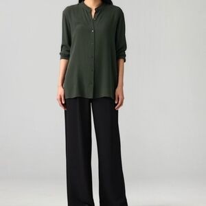 Eileen Fisher Olive Silk Top